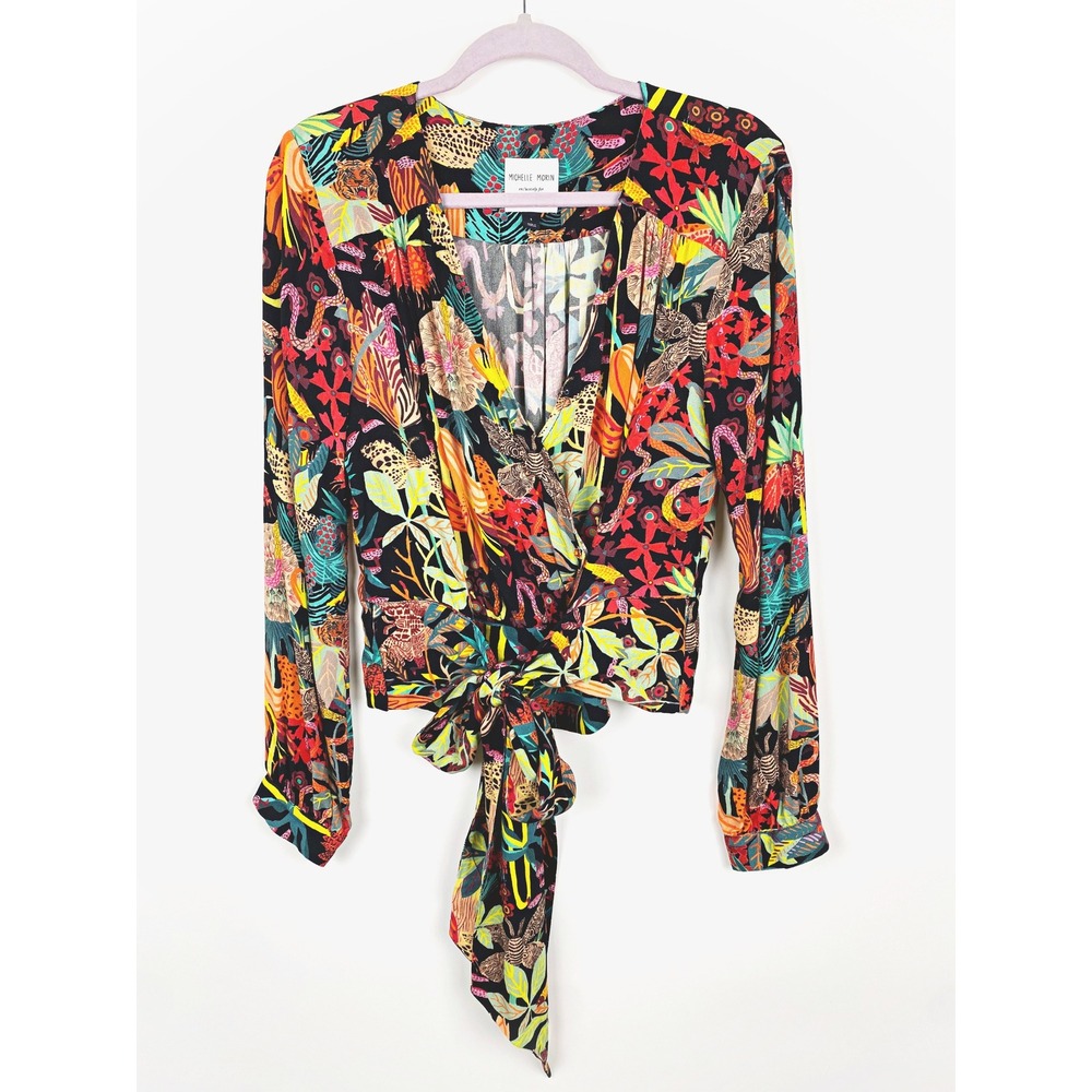 Michelle Morin Anthropologie Jungle Print Wrap Blouse Small